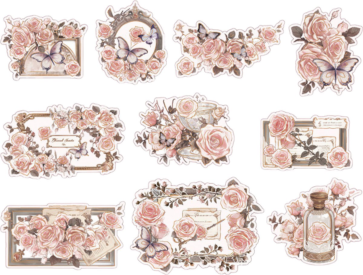 Ainy Rose Story PET Stickers 20 stuks voor bullet journal, fotoalbum, laptop, telefoon, waterfles en zelfs als muursticker | knutselen stickervellen voor kinderen en volwassenen